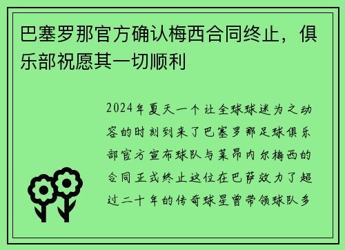 巴塞罗那官方确认梅西合同终止，俱乐部祝愿其一切顺利